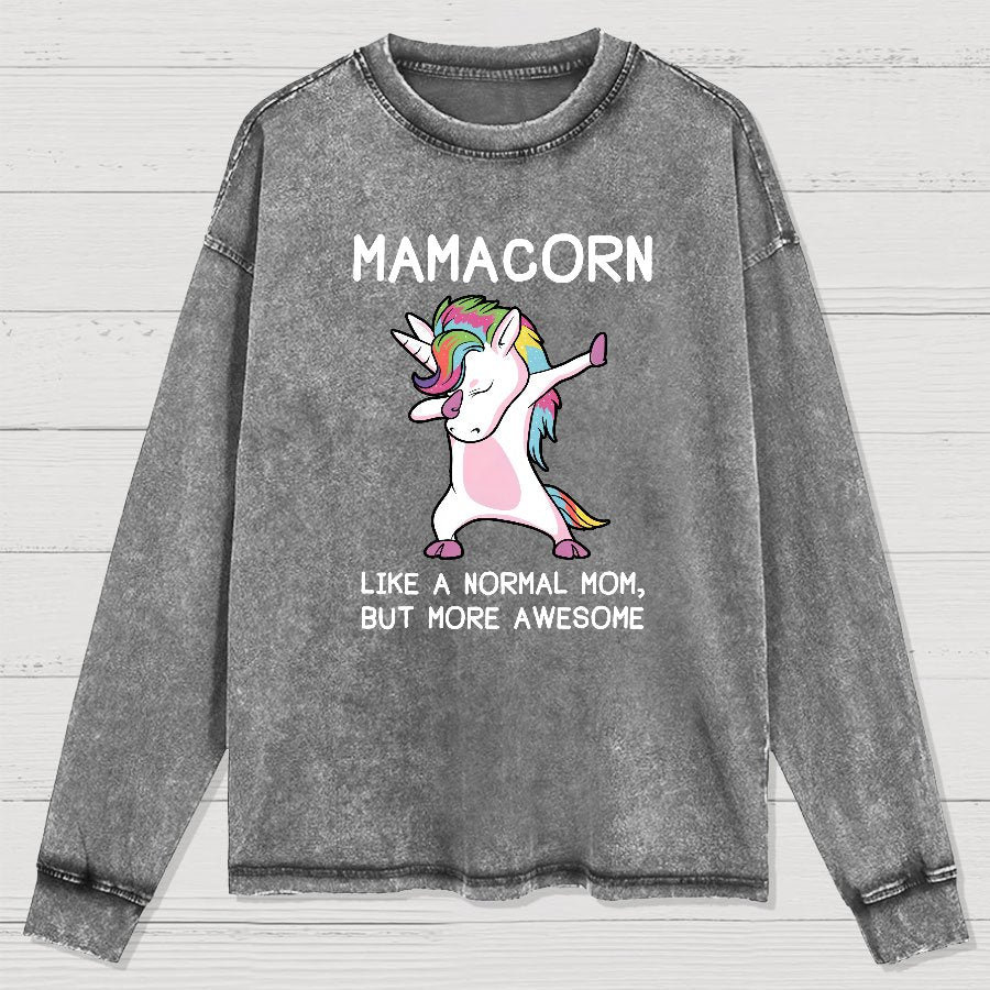 Unicorn Mamacorn Funny Washed Long Sleeve Tee