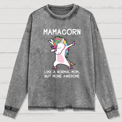 Unicorn Mamacorn Funny Washed Long Sleeve Tee
