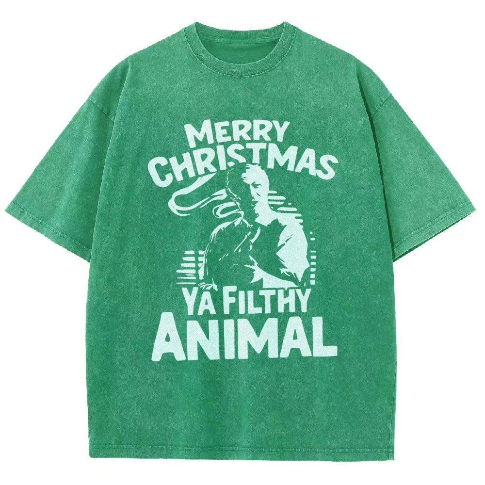 Merry Christmas Ya Filthy Animal Vintage Distressed T-shirt