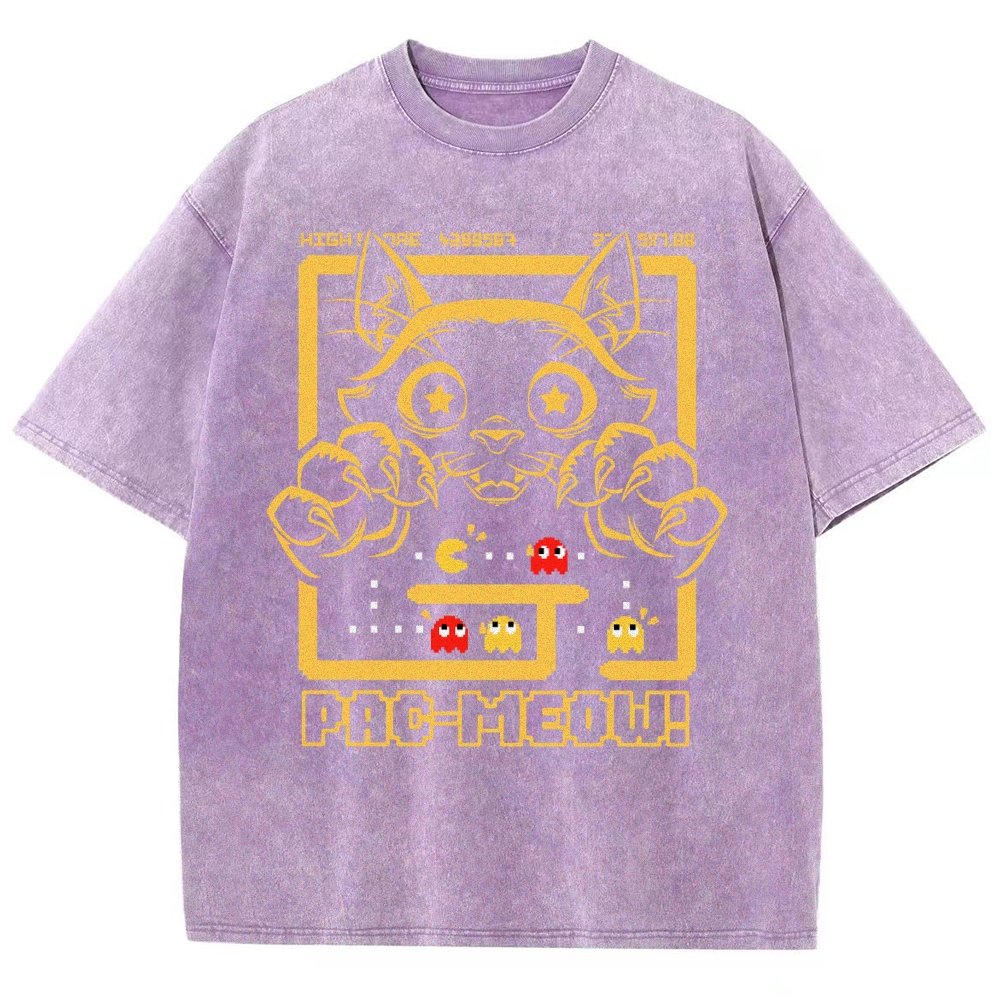 Vintage Game Cat Attack Pac Meow Vintage Distressed T-shirt