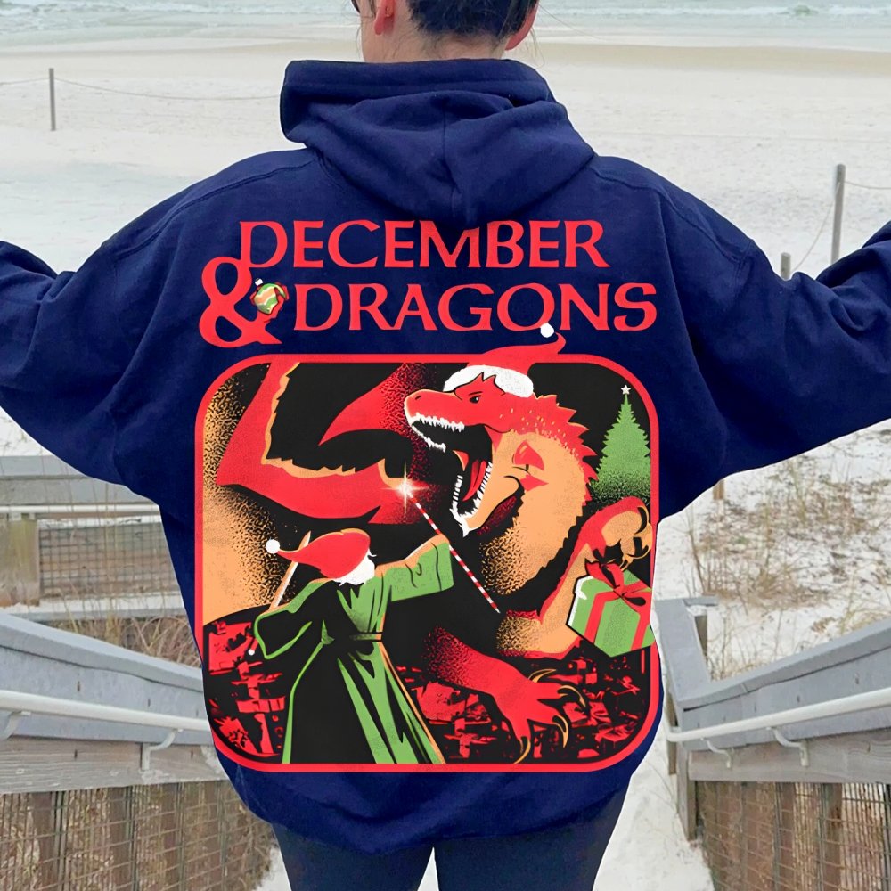 December & Dragons Printed Back Cotton Hoodie