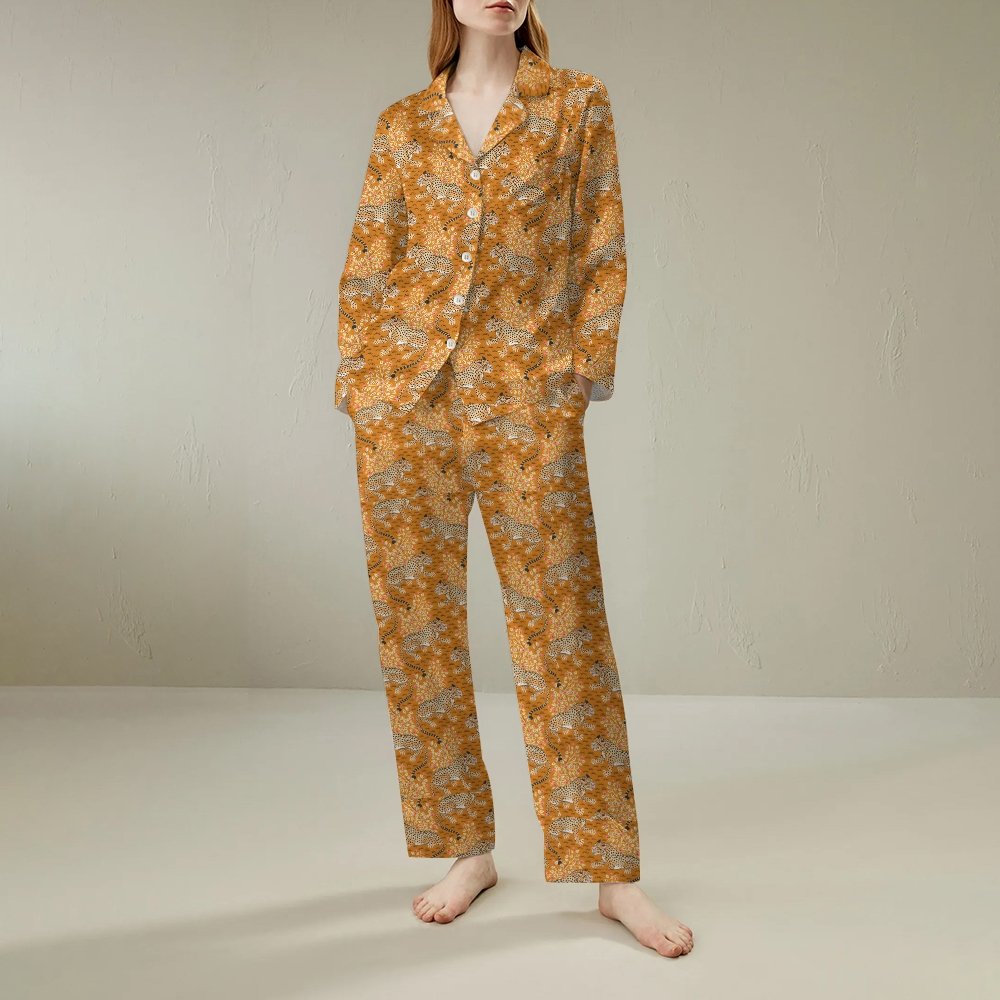 Fall Tiger Art Print Geek Long Sleeve Pajama Set