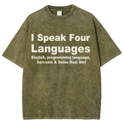 Speak Four Languages Vintage Distressed T-shirt