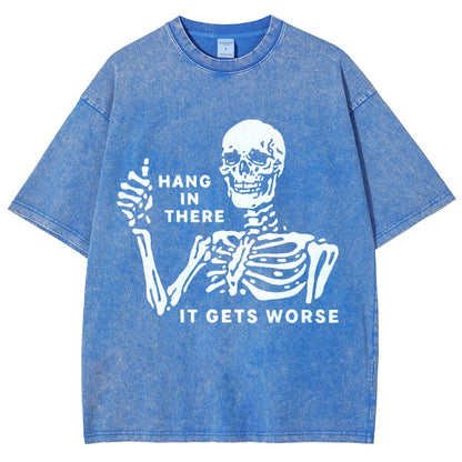 Hang In There Skeleton Vintage Distressed T-shirt