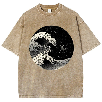 Astronaut Surfing Kanagawa Wave Vintage Distressed T-shirt