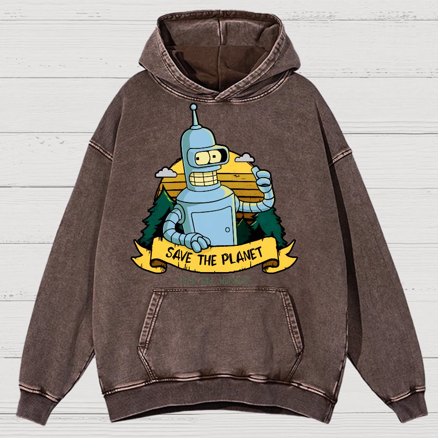 Save The Planet Kill All Humans Vintage Distressed Hoodie