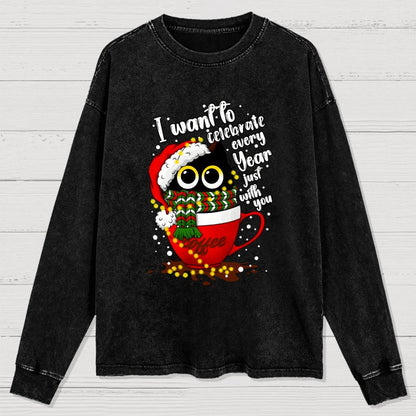 Christmas Cat Washed Long Sleeve Tee