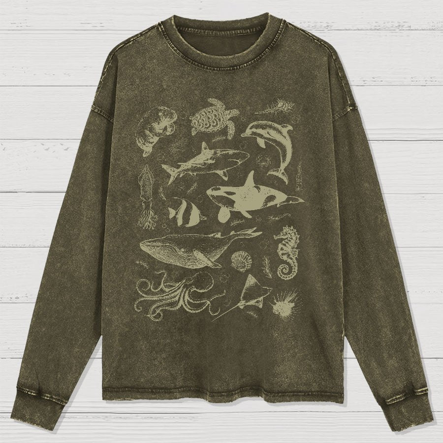 Vintage 90s Tattoo Sea Animal Washed Long Sleeve Tee