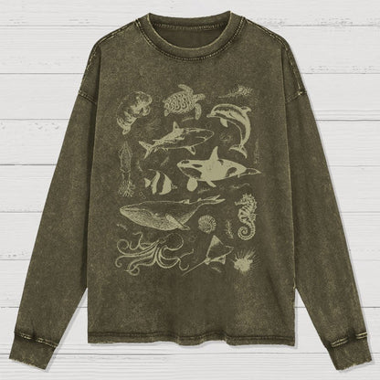 Vintage 90s Tattoo Sea Animal Washed Long Sleeve Tee