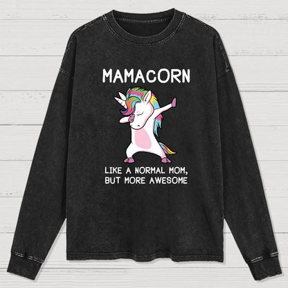 Unicorn Mamacorn Funny Washed Long Sleeve Tee