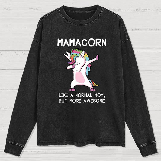 Unicorn Mamacorn Funny Washed Long Sleeve Tee