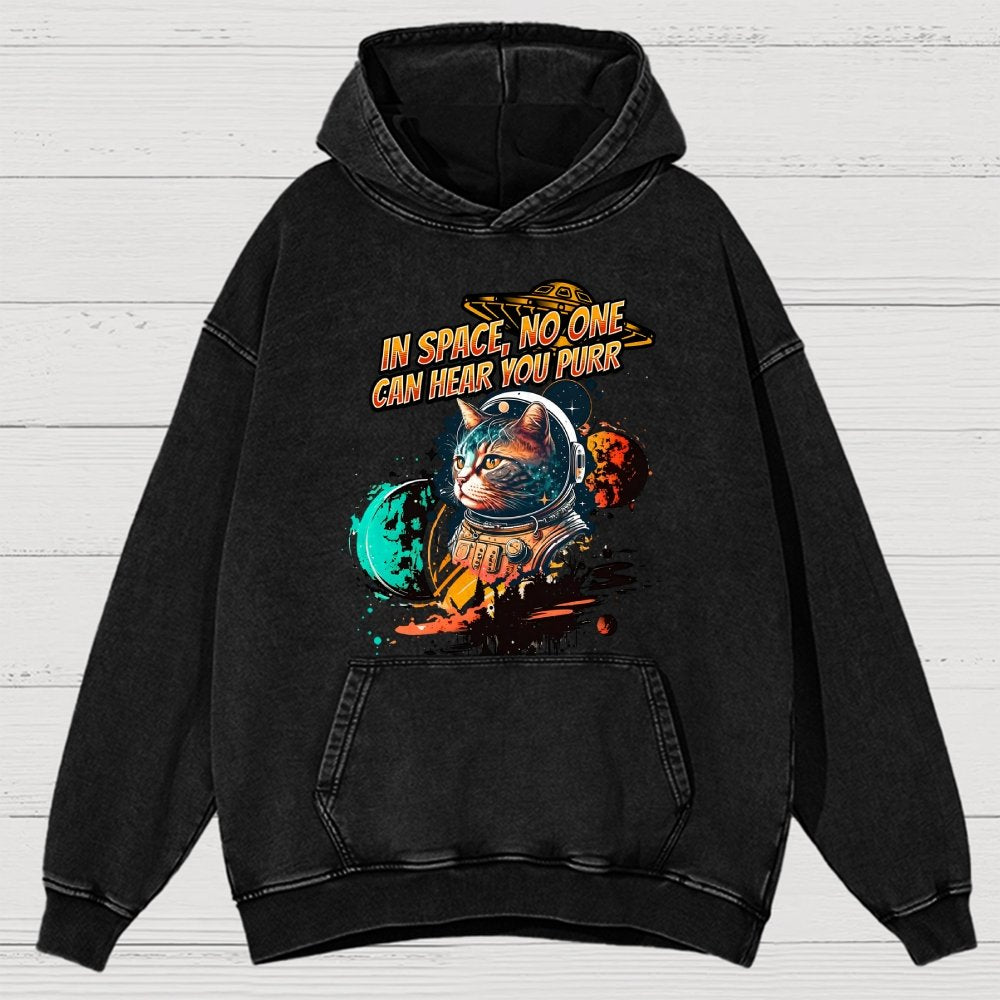 In Space No One Can Hear You Purr Vintage Distressed Hoodie