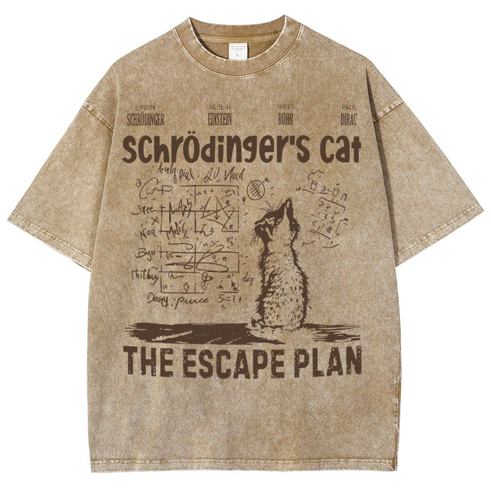 Schrodinger's Cat Escape Plan Interesting Physics Science Vintage Distressed T-shirt