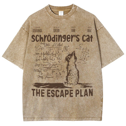 Schrodinger's Cat Escape Plan Interesting Physics Science Vintage Distressed T-shirt