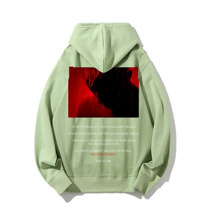 Tears in Rain-Tears in Red-Time to Die Printed Back Cotton Hoodie