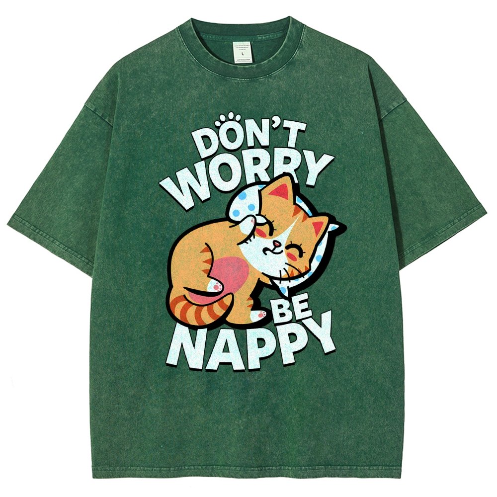 Cute Kawaii Pet Cat Don't Worry Vintage Distressed T-shirt