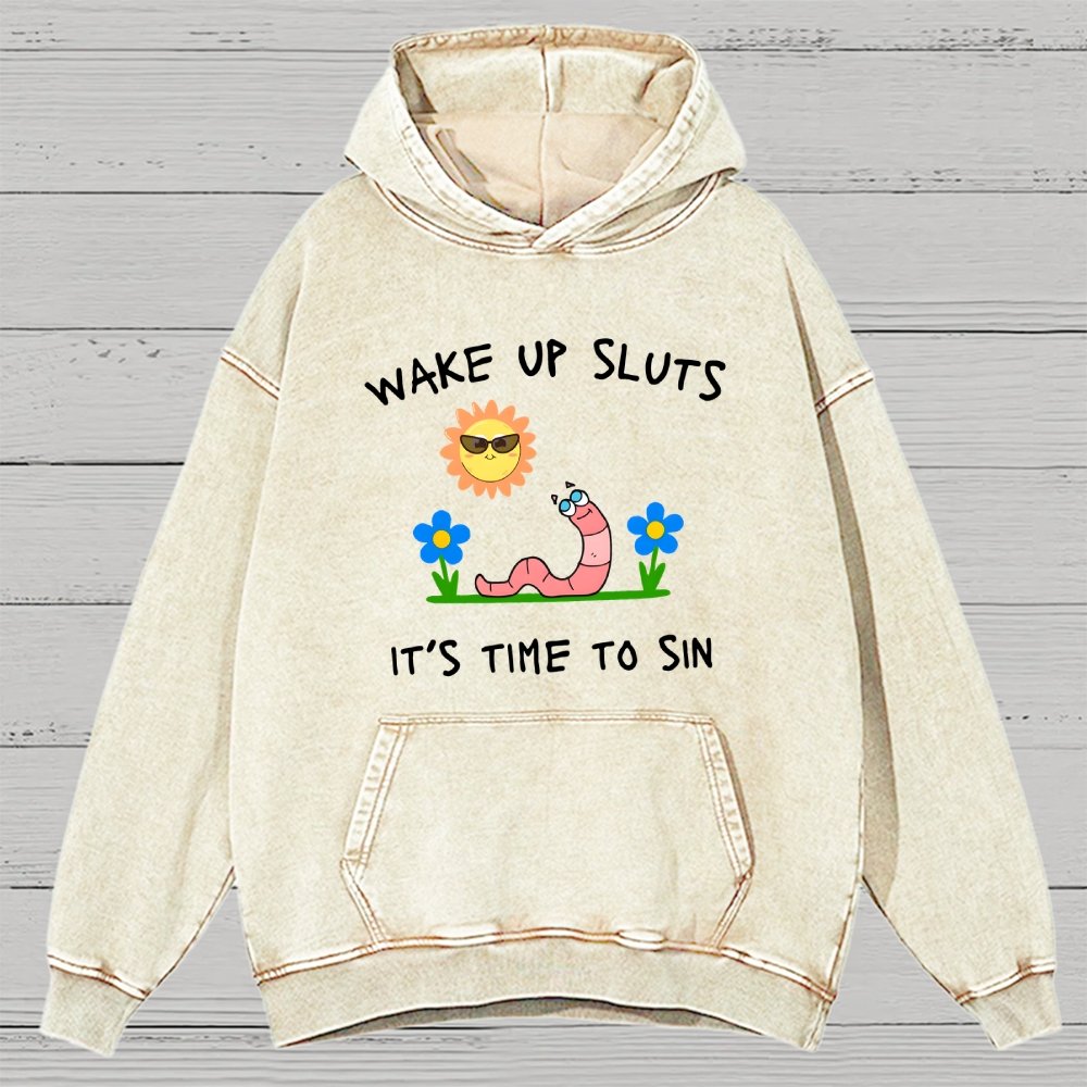 Wake Up Sluts Vintage Distressed Hoodie