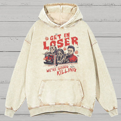 Get In Loser Halloween Vintage Distressed Hoodie