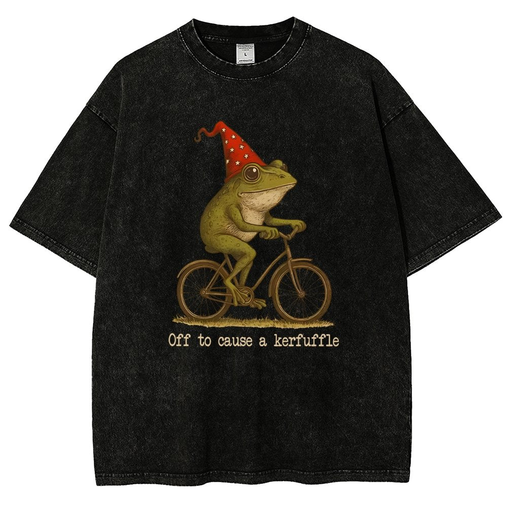 Off to Cause a Kerfuffle Frog Vintage Distressed T-shirt