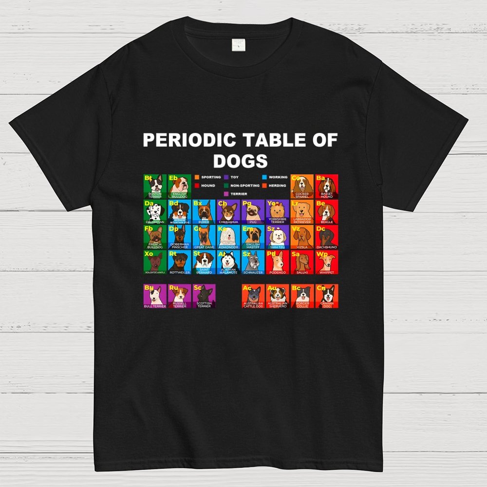 Periodic Table of Dogs, Dog Lover, Funny Science Geek T-Shirt
