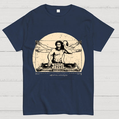 Vitruvian DJ T-Shirt  Funny Da Vinci Music Mashup Unisex Geek T-Shirt