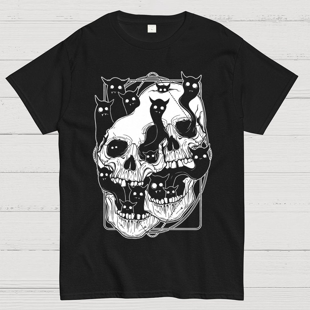 Cat Ghost Double Skull Unisex Geek T-Shirt