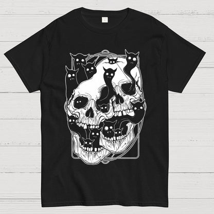 Cat Ghost Double Skull Unisex Geek T-Shirt