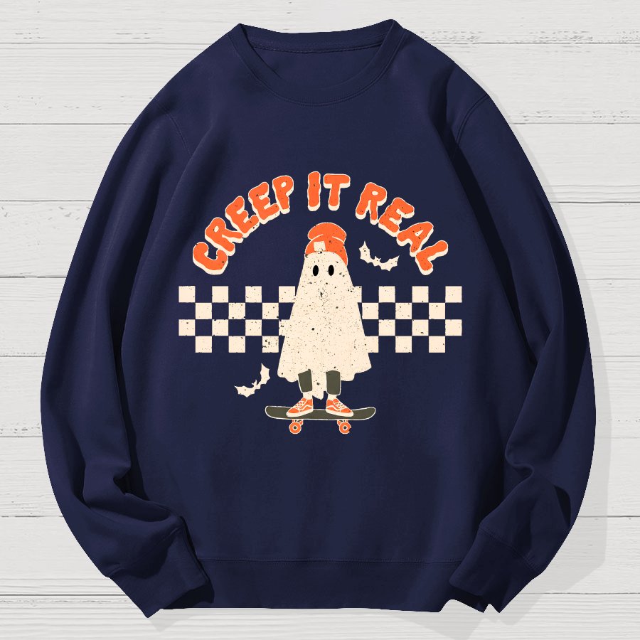 Creep it Real Vintage Ghost Halloween Geek Cotton Sweatshirt