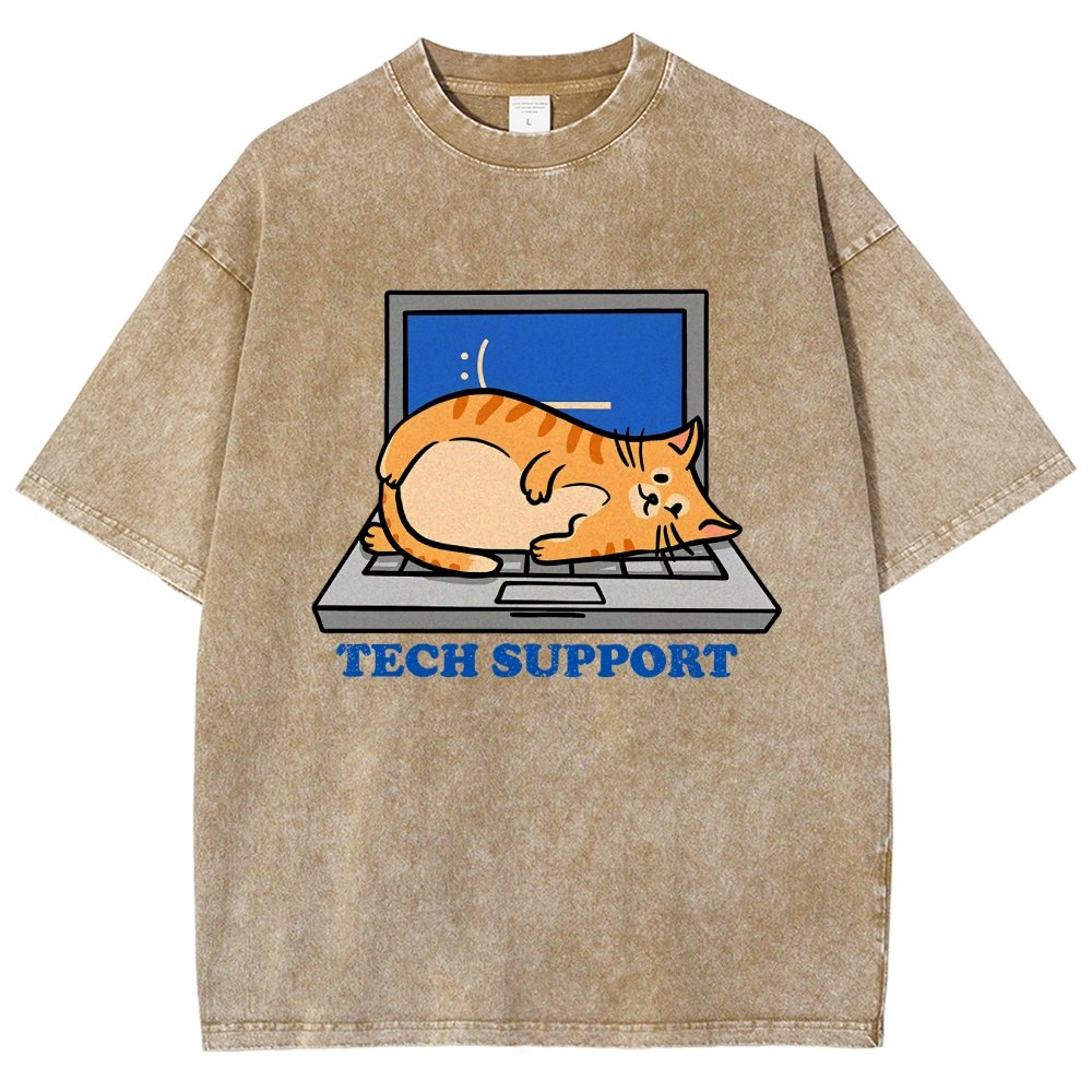 Cat Tech Support Vintage Distressed T-shirt