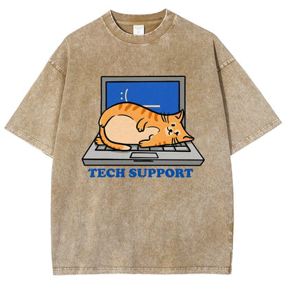 Cat Tech Support Vintage Distressed T-shirt