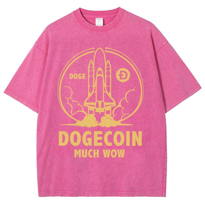 Dogecoin Rocket Ship Much Wow Meme Joke Funny Crypto Currency Elon Musk DOGE Vintage Distressed T-shirt