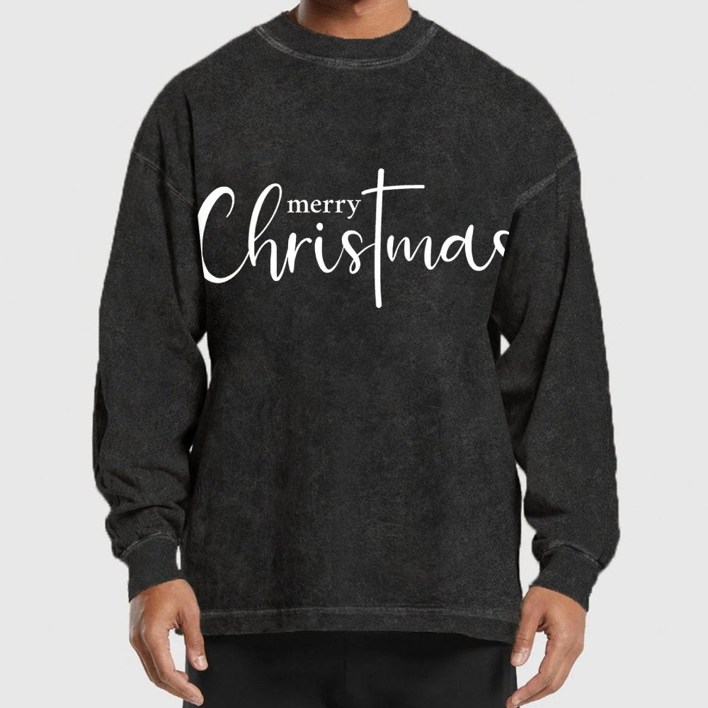 Merry Christmas .Christmas Cross Washed Long Sleeve Tee