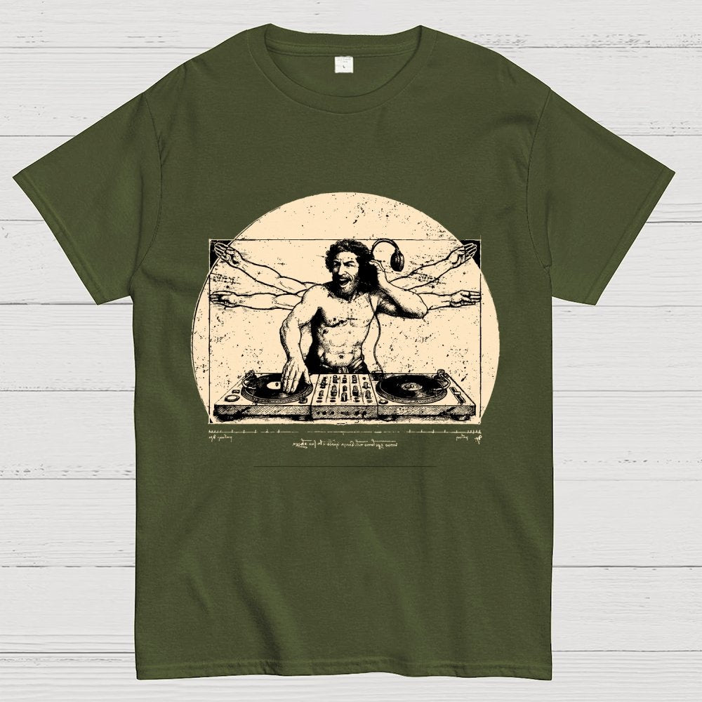 Vitruvian DJ T-Shirt  Funny Da Vinci Music Mashup Unisex Geek T-Shirt