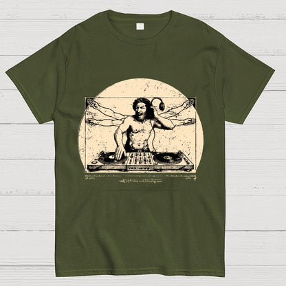 Vitruvian DJ T-Shirt  Funny Da Vinci Music Mashup Unisex Geek T-Shirt