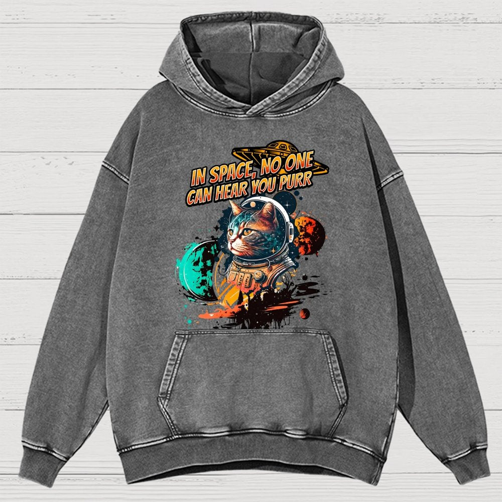 In Space No One Can Hear You Purr Vintage Distressed Hoodie