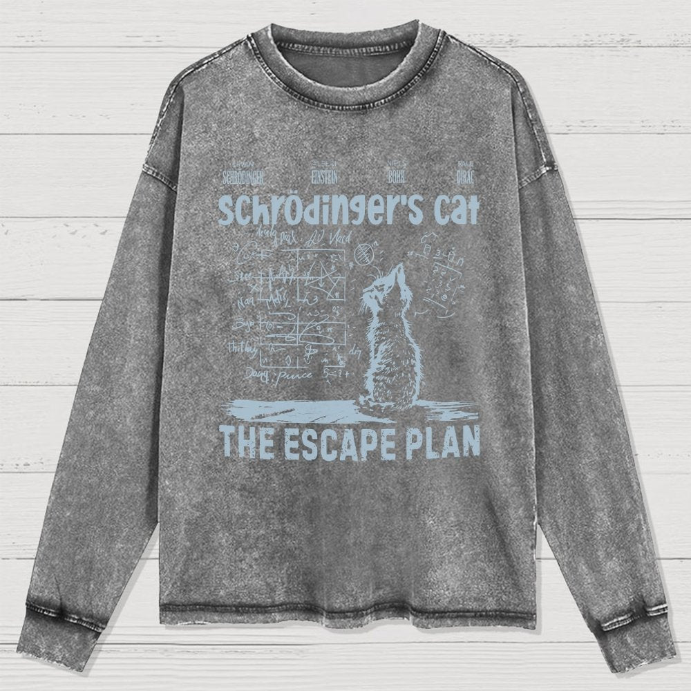 Schrodinger's Cat Escape Plan Interesting Physics Science Washed Long Sleeve Tee