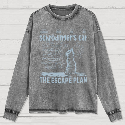 Schrodinger's Cat Escape Plan Interesting Physics Science Washed Long Sleeve Tee