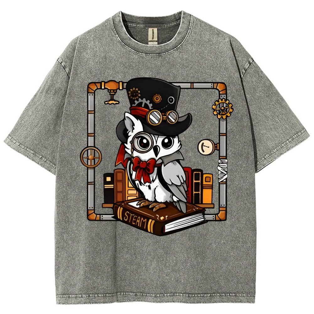 Steampunk Owl Vintage Distressed T-shirt