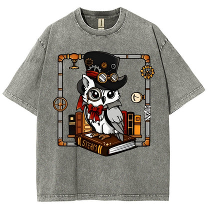 Steampunk Owl Vintage Distressed T-shirt