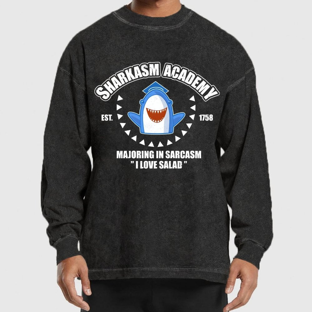 Sharkasm Academy Washed Long Sleeve Tee