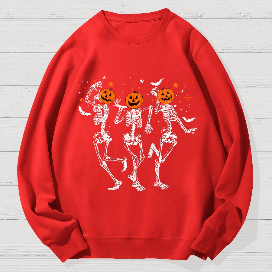 Dancing Skeleton Pumpkin Halloween Geek Cotton Sweatshirt