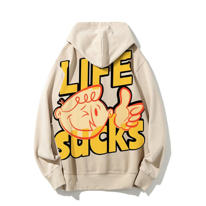 Life Sucks Printed Back Cotton Hoodie