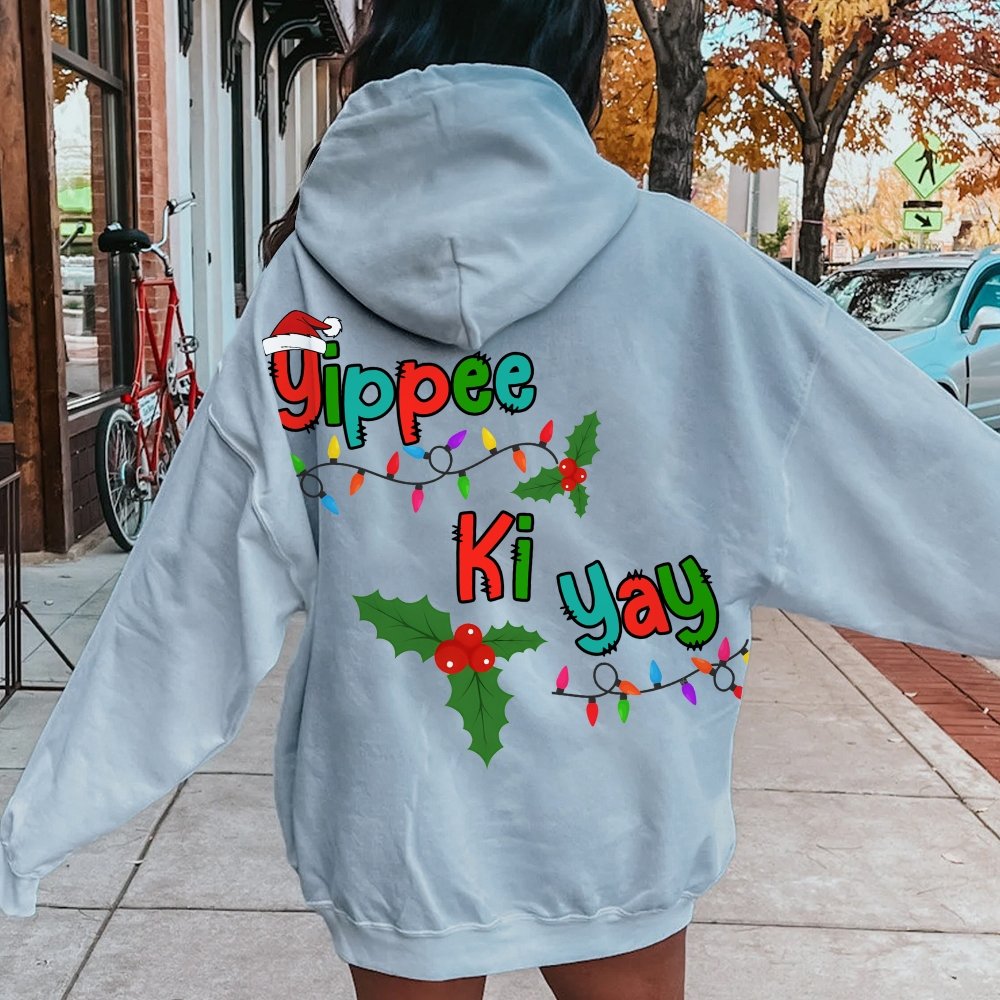 Yippee Ki Yay Christmas Printed Back Cotton Hoodie