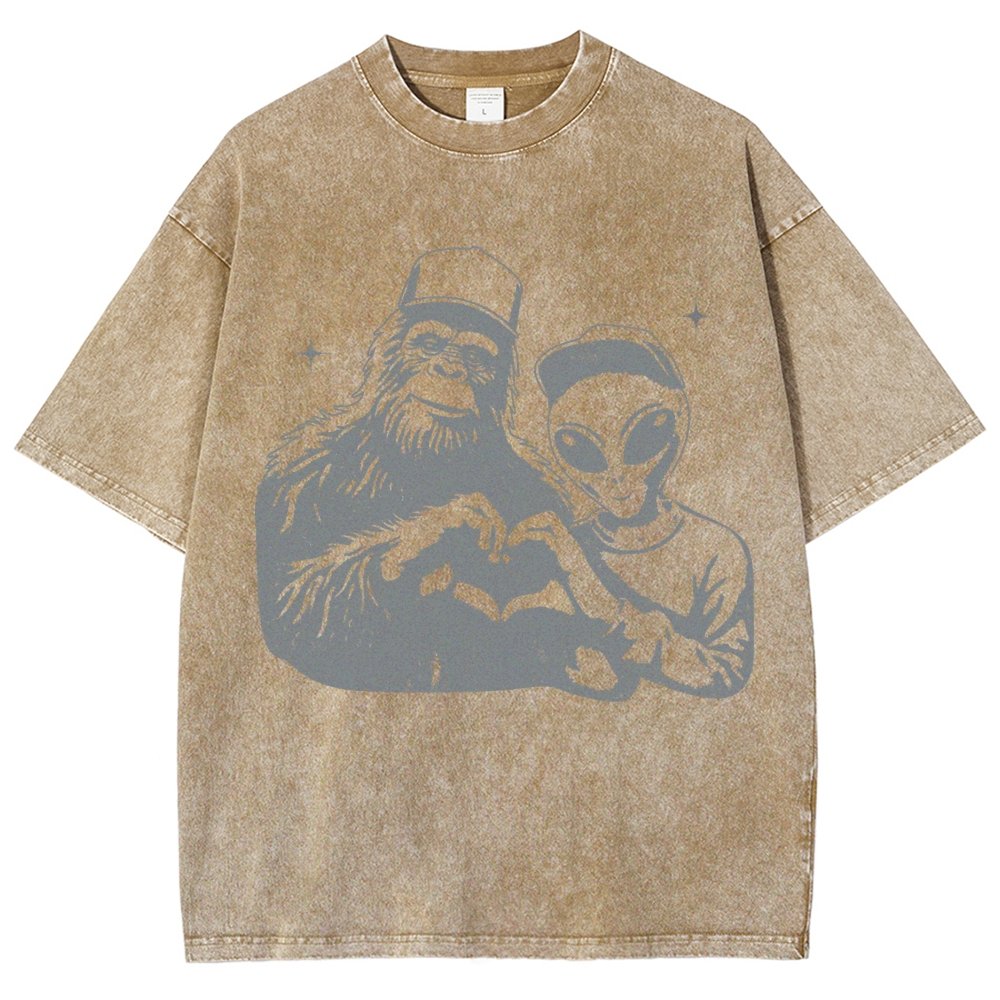 Bigfoot and Aliens Vintage Distressed T-shirt