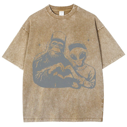 Bigfoot and Aliens Vintage Distressed T-shirt