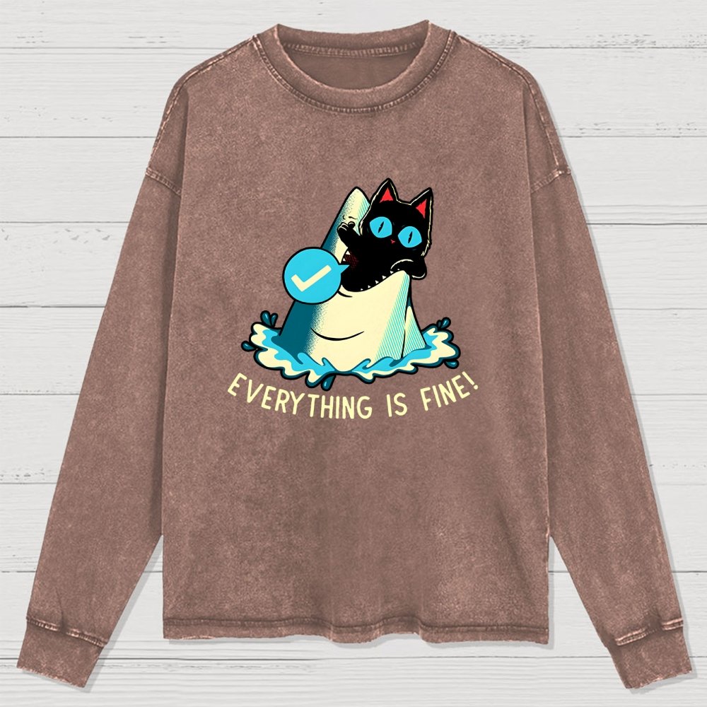 Everything Is Fine! Cat Washed Long Sleeve Tee