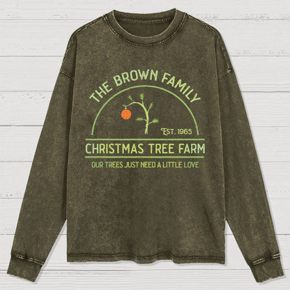 Vintage Christmas Tree Farm Washed Long Sleeve Tee
