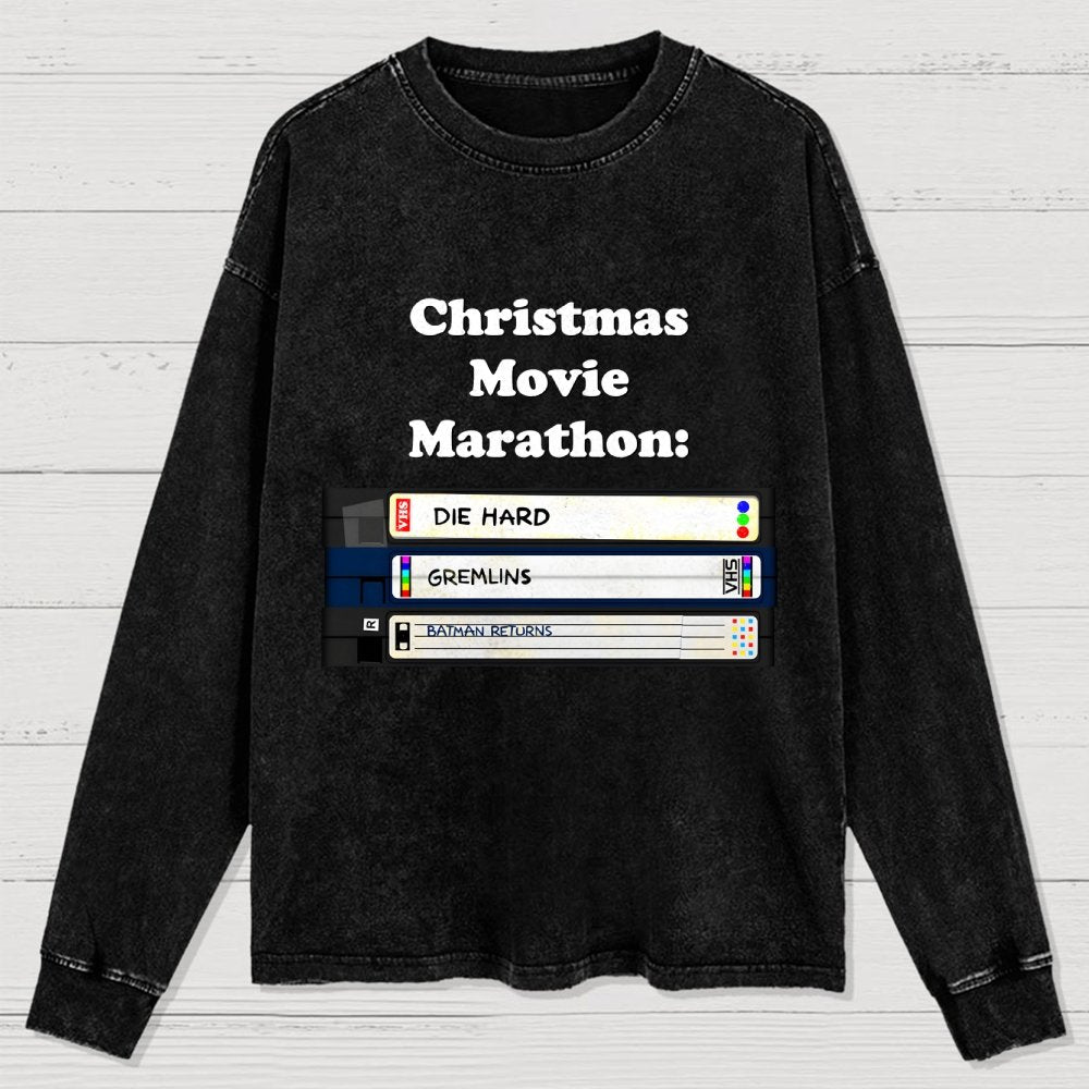 Christmas Movie Marathon Washed Long Sleeve Tee