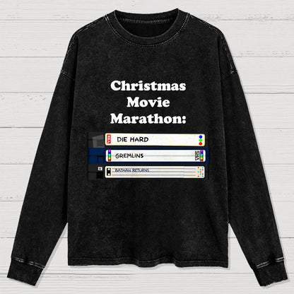 Christmas Movie Marathon Washed Long Sleeve Tee