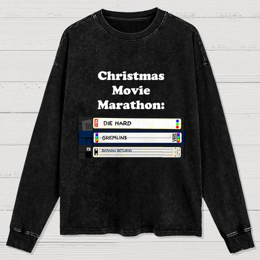 Christmas Movie Marathon Washed Long Sleeve Tee